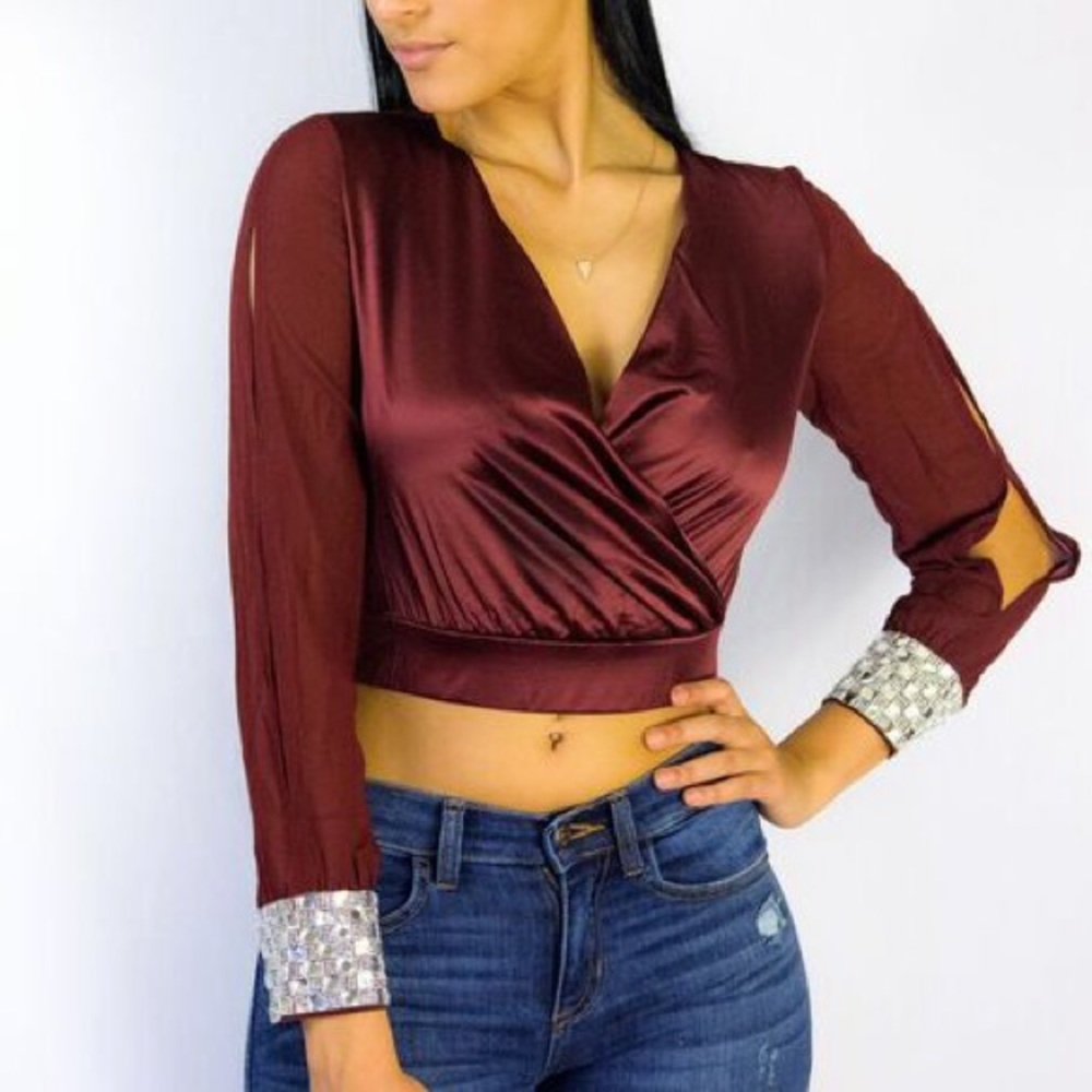 Wine Jeweled Blouse
